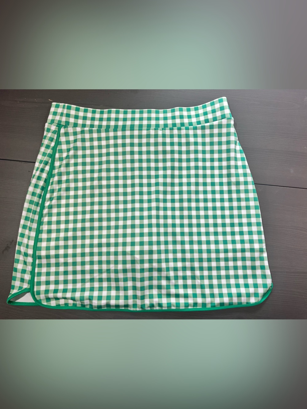 J. Crew Green and White Gingham Wrap-Style Mini Skirt